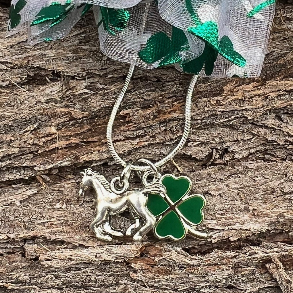 Don’t be caught without wearing green on St Patrick’s Day! We’re now offering this necklace!
